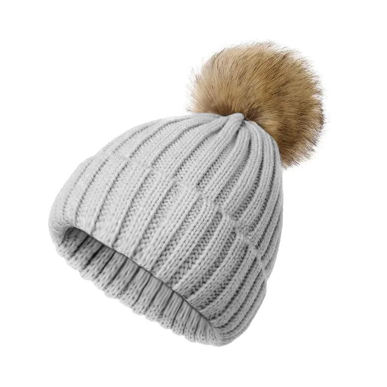 Adult soft knitted hat with no brim, reverse mouth hat, satin lining, wool ball hat, warm knitted hat without label Oasis Select 2