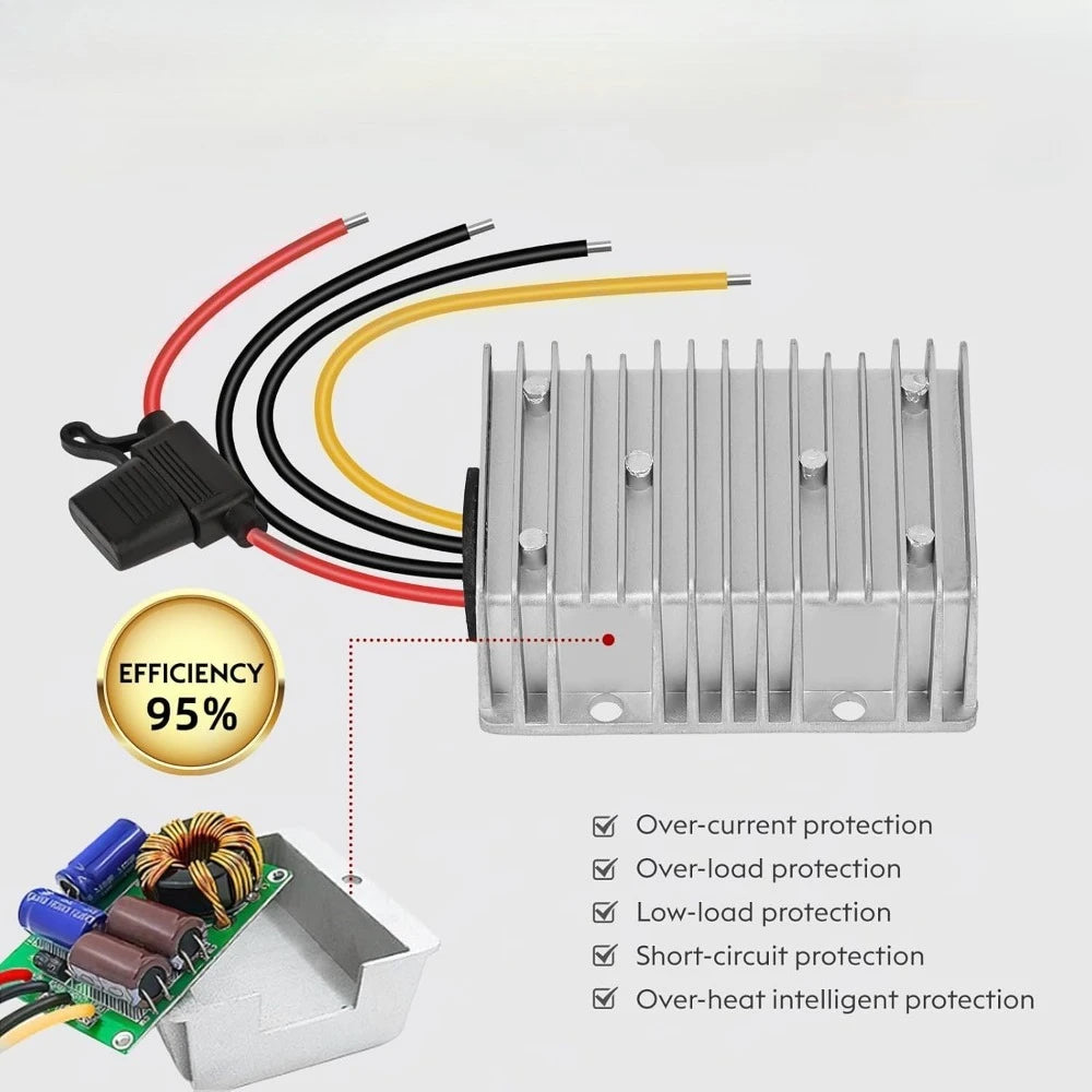 30A 360W DC 24V/36V/48V to 12V Step Down Converter Golf Cart Voltage Regulator Reducer Waterproof Buck Converter Wth Fuse Oasis Select