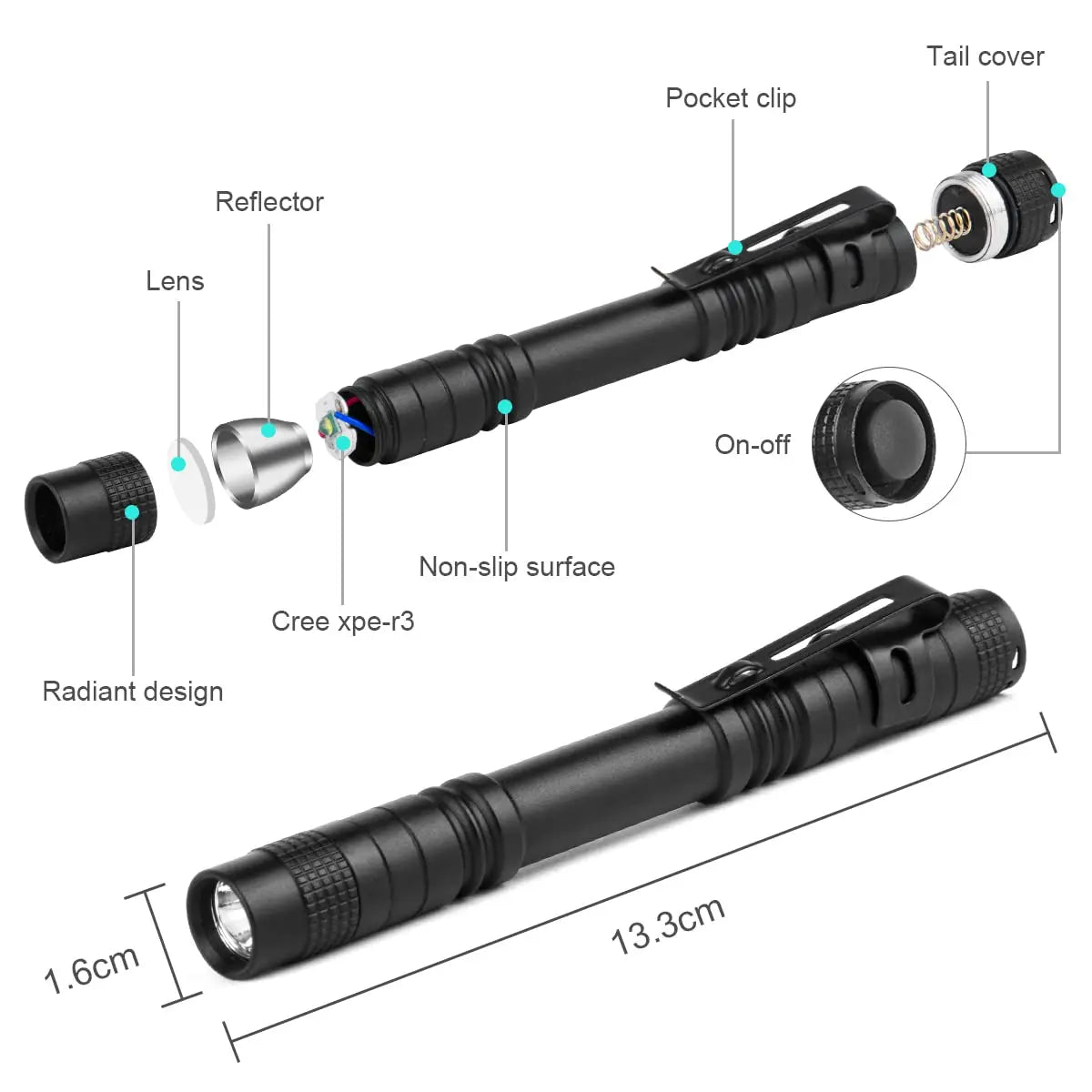 ZHIYU Mini LED Pen Flashlight – Waterproof Pocket Torch
