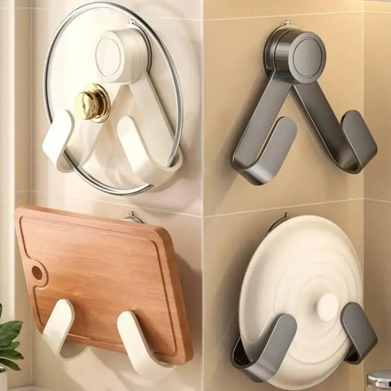 Drill-Free Suction Cup Rotating Kitchen Organizer-Wall-Mounted Pot Lid Rack With Hooks,Multi-Functional Holder & Chopping Boards Oasis Select