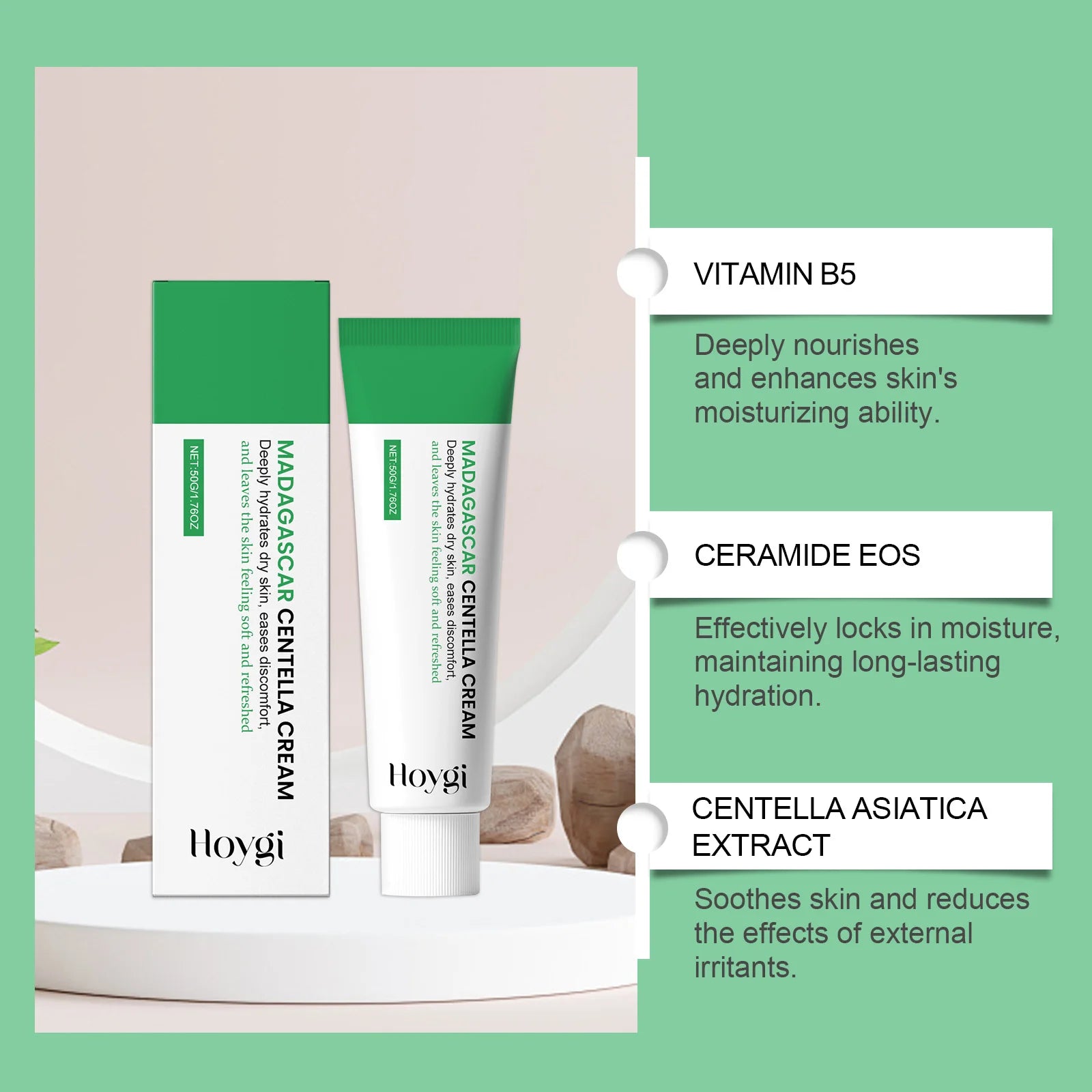 Centella Soothing Cream with Ceramide & B5 Face Repair Moisturizer Redness Relief Soothing Cream for Dry Sensitive Skin Oasis Select