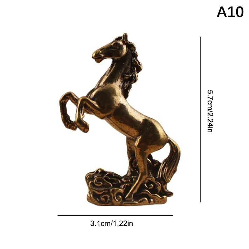 Brass Horse Figurines Chinese New Year Zodiac Horse Ornament Feng Shui Lucky Statue Home Office Desktop Decoration Crafts Oasis Select A10