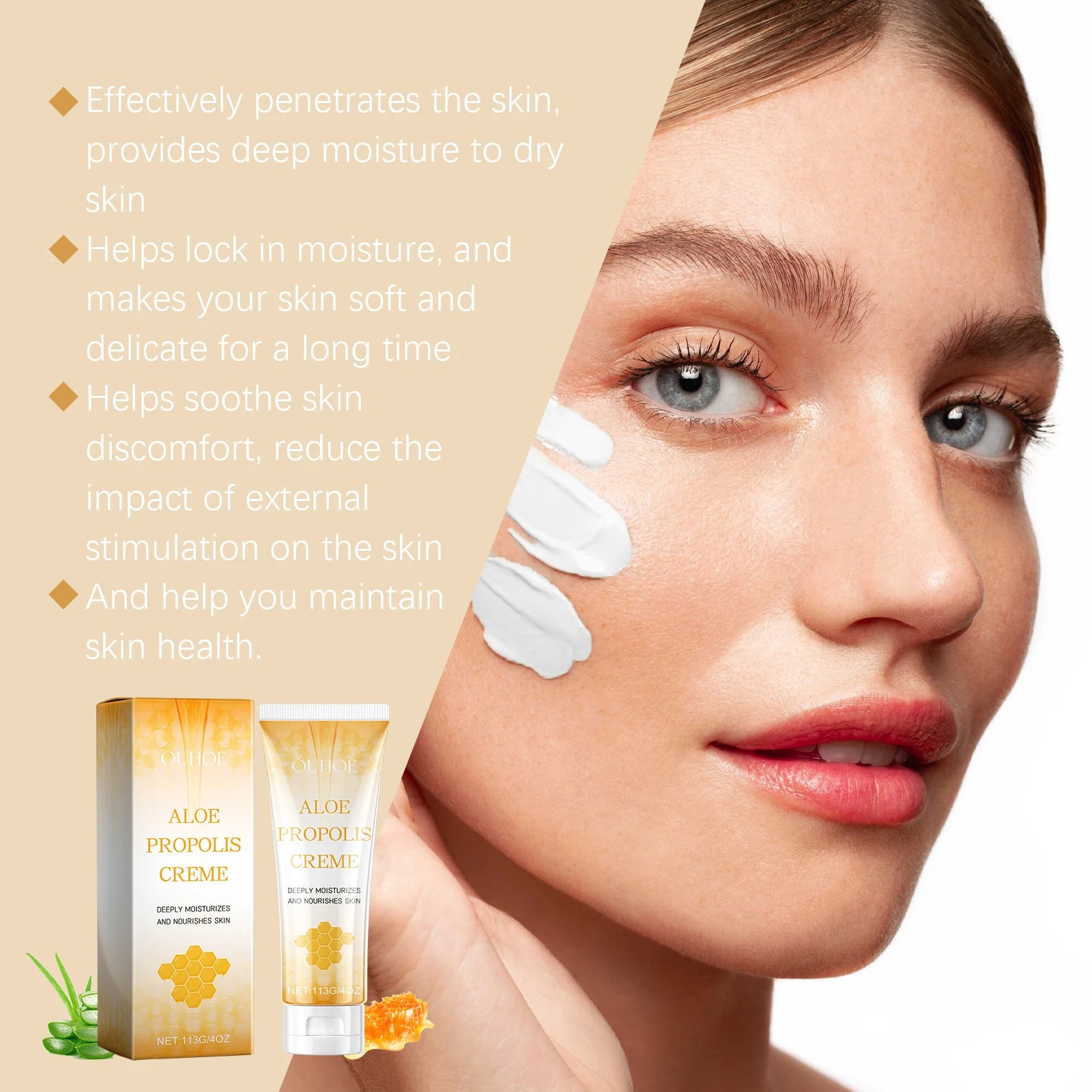 Aloe Propolis Moisturizing Cream Soothing Repairs Nourishing Wrinkles Remover Rejuvenating Brightening Face & Body Cream Oasis Select