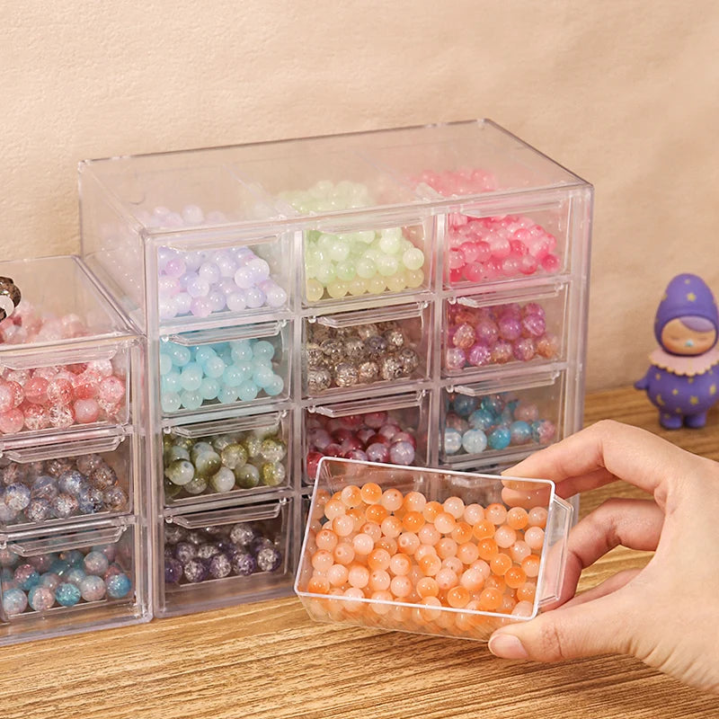 1pc Drawer Style Multifunctional 6/9/12 Grid Stackable Bead Storage Box Transparent Acrylic Desktop Jewelry Display Box Oasis Select