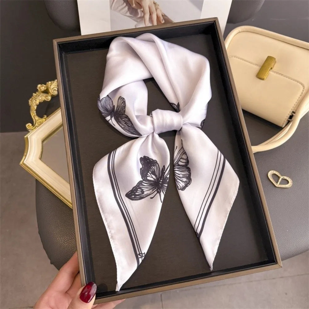 Versatile Elegant Women Scarf Square Shape Silk Imitation Neckerchief Butterfly Print Bandana Women Accessories Oasis Select