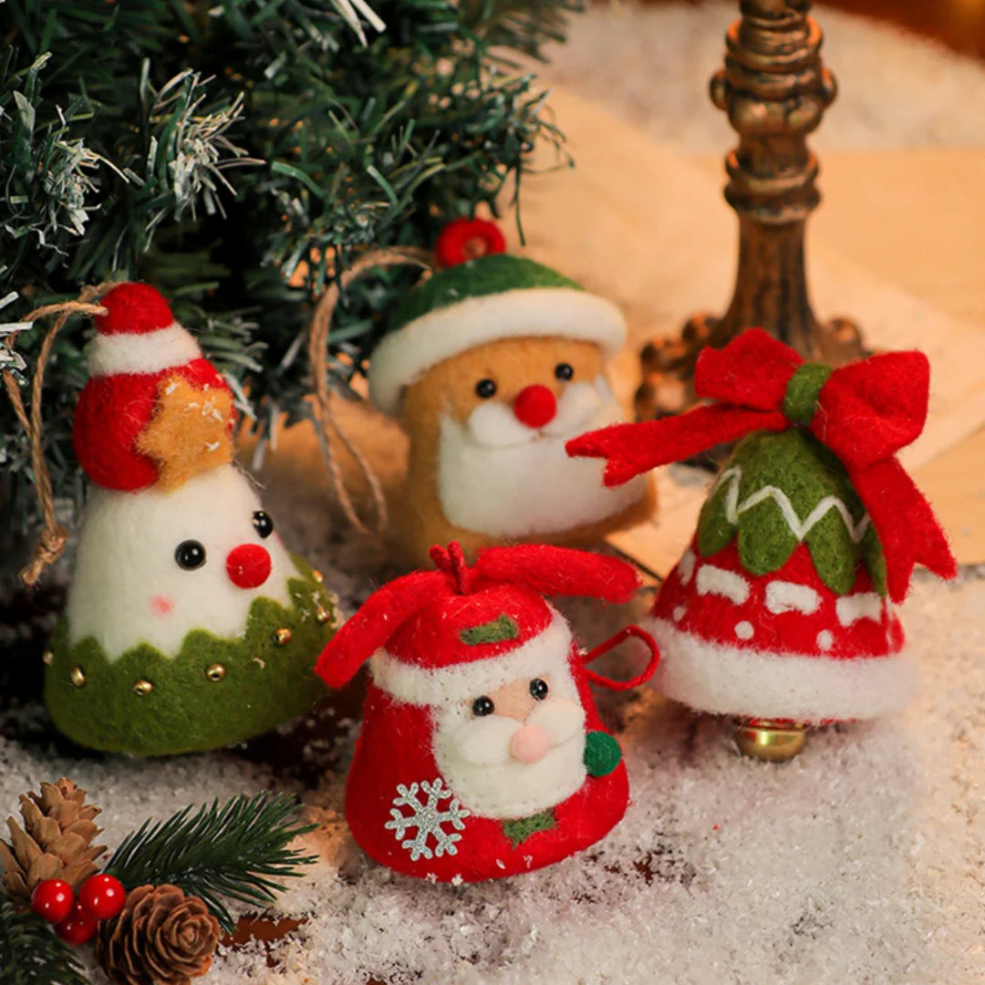 New Christmas Decoration Wool Felting Plush Christmas Bell Santa Claus Snowman Jingle Bell Christmas Tree Hanging Pendant Oasis Select