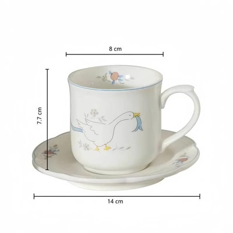 Cartoon Swan Floral Ceramic Mugs Coffee Cups Plate Set Milk Tea Cup Ins Korean Style Oatmeal Breakfast Mug Drinkware Kitchen Cup Oasis Select