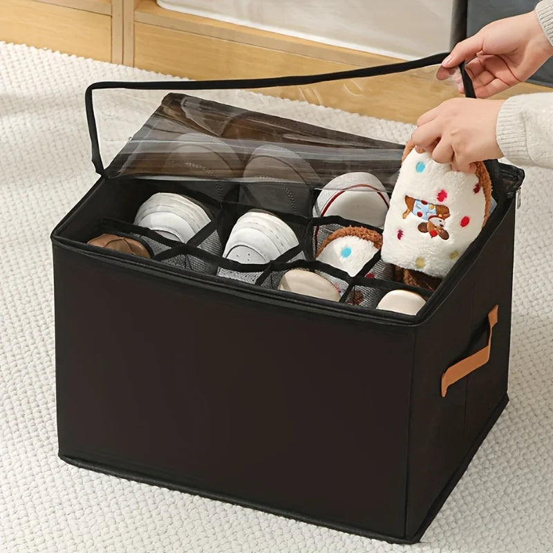 Space-Saving Foldable Oxford Storage Box with Clear Lid, Stackable Shoe Organizer Box Multi-Purpose Solution for Shoes, Clothes Oasis Select