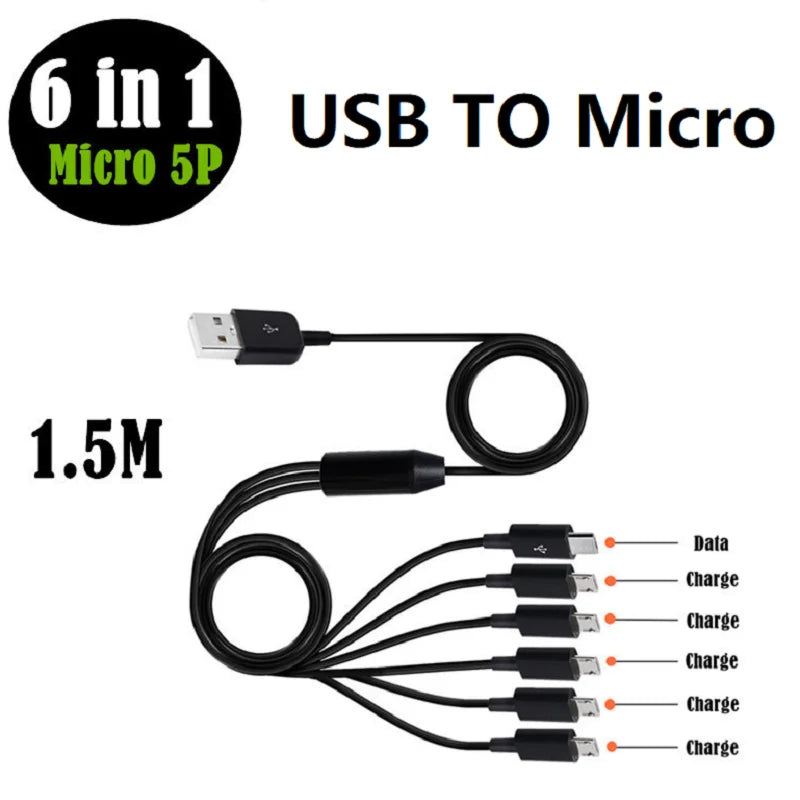 6 In 1 USB Type C Micro Splitter Cable USB C to 2 6 Type C Data Sync Charing Cable Connector Adapter Cable For Phone Tablet Pad Oasis Select USB A To 6 Micro USB 1.5m