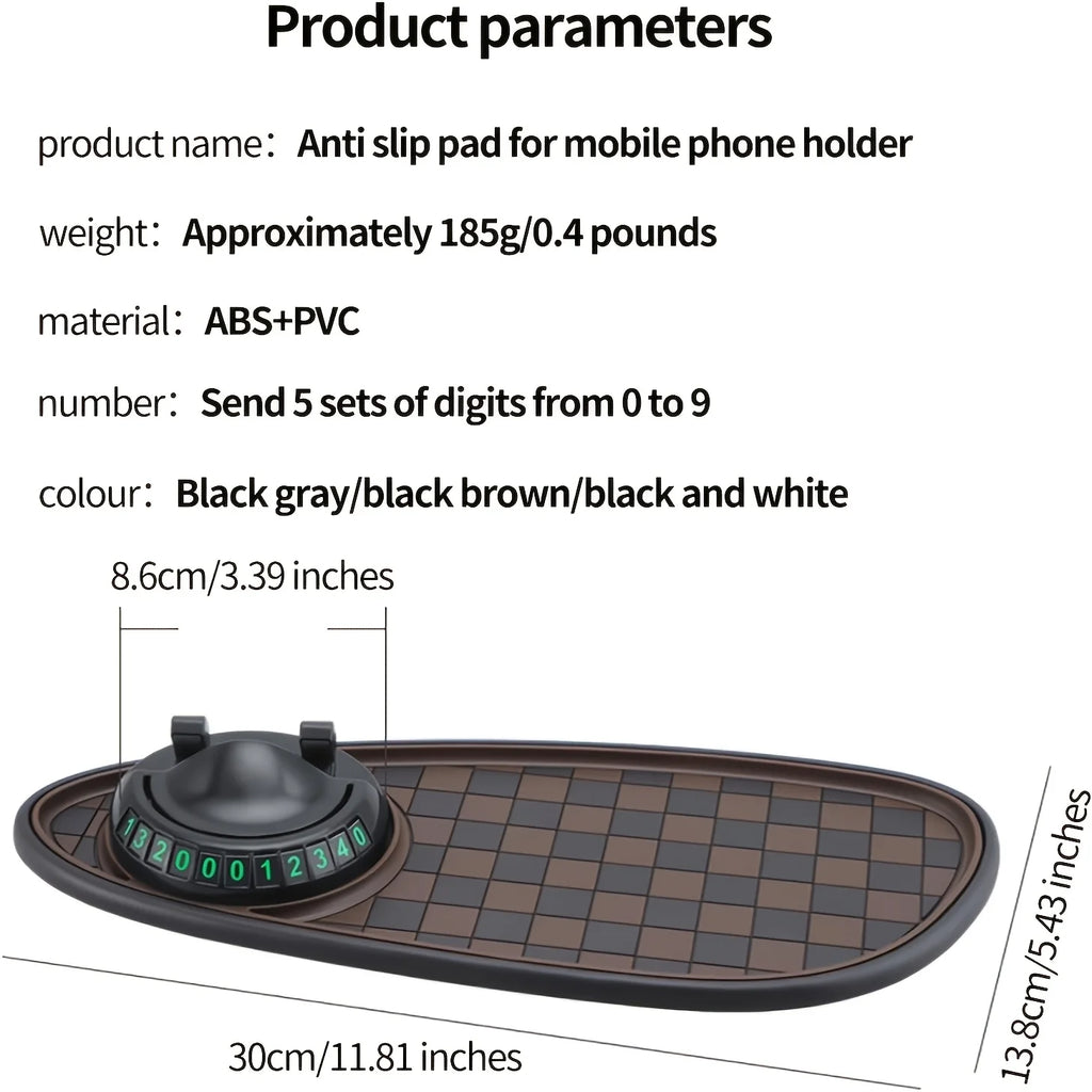 Car Dashboard Anti-Slip Mat Phone Holder & Parking Number Pad