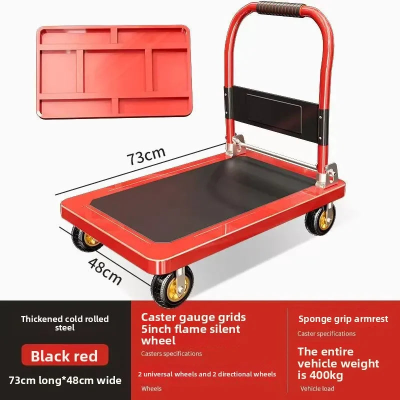 Multi-functional Color steel plate trolley Pull goods trolley Pallet flatcar Portable folding silent Oasis Select Red D