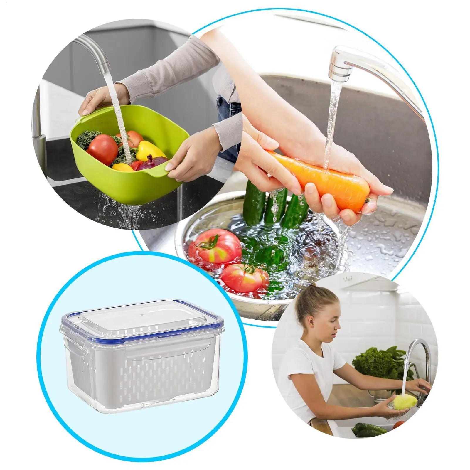 Large Vegetable Drain Basket Special Fruit Preservation Box for Refrigerators Kitchen Double Layer Storage Container Oasis Select