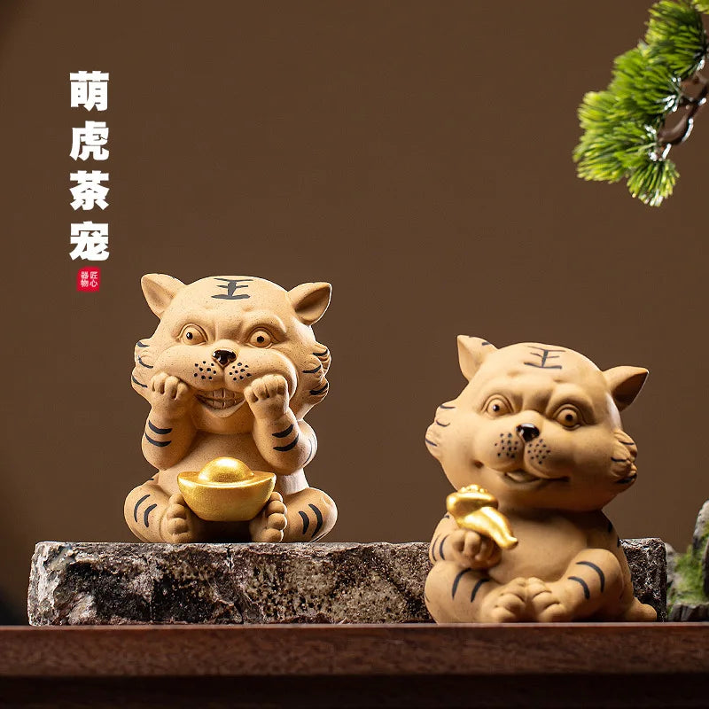 Tiger Tea Pet Creative Money Box Mascot Purple Clay Large and Small Cute Tiger Tea Pet Ornament Tea Table Decoration Oasis Select