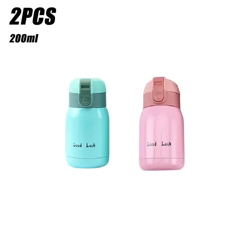 1/2PCS Goodluck Small Cute Mini Thermos Cup MINI Portable Creative Pot Belly Water Cup Pocket Cup with Hand Gift Oasis Select Blue-Pink 200ML