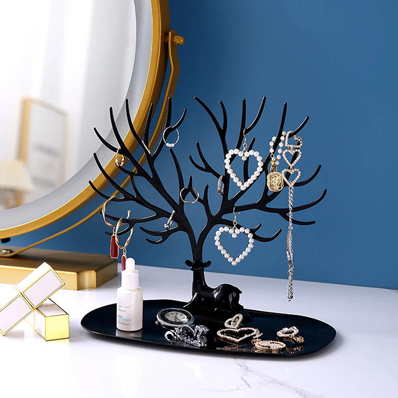 Multi-functional Desktop Jewelry Tree Stand Display Organizer with Tray for Earrings Necklaces Rings Jewelry Storage Box Decor Oasis Select