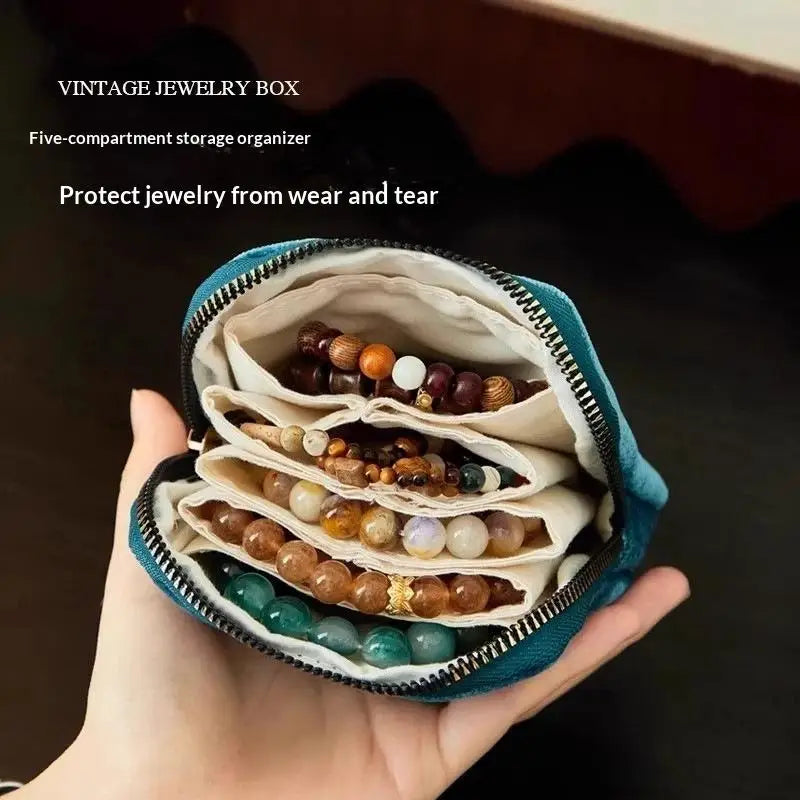 5-Layer Jewelry Storage Pouch, Velvet Jewelry Bag, Portable Travel Organizer for Watch, Bracelet, Ring, Earring Oasis Select