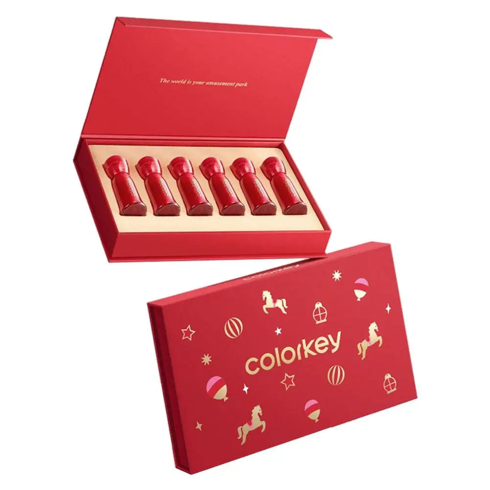 COLORKEY [Year of the Horse Limited Edition] Water Mist Lip Glaze Set Unique Gift Box Matte Velvet Lipstick Eyeshadow Makeup Oasis Select Mini Lipstick Set