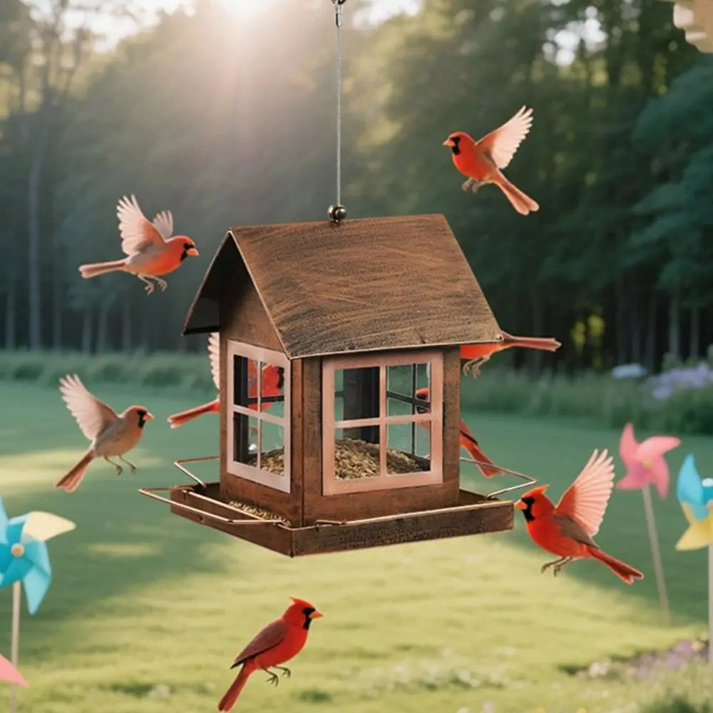 House-Shape Hanging Bird Feeder | Large Capacity Metal Garden