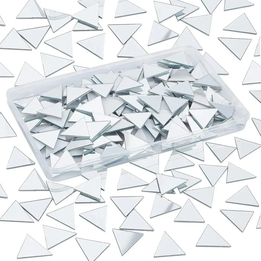 200PCS Multi Shape DIY Craft Mirror Stickers Round Square Triangle Diamond Heart Waterdrop Mirror Tiles Decals Adhesive Backing Oasis Select triangle