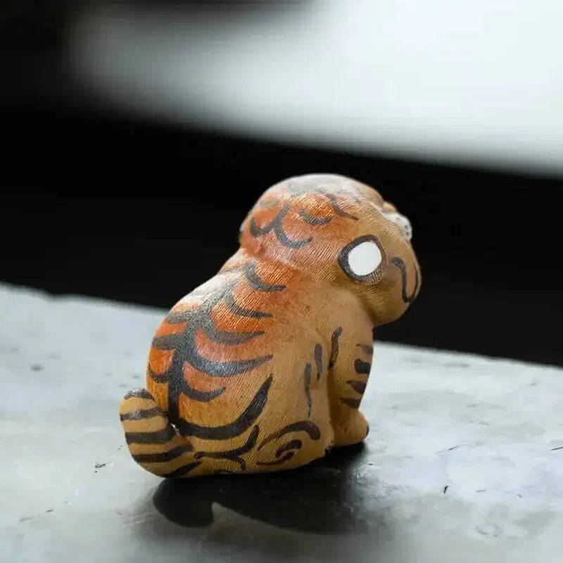 Zisha Tea Pet Tiger Ornament Zodiac Brushed Clay Painted Little Tiger Tea Plaything Tea pet Accessory Oasis Select