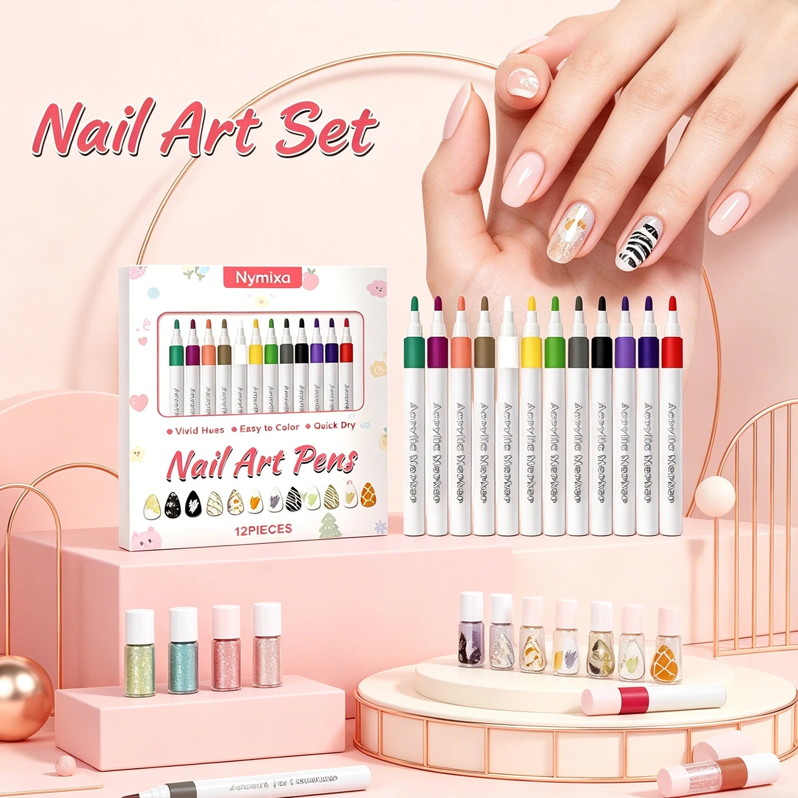 Multi Color Nail Art Pen Set DIY Manicure Tools Waterproof Ink Easy for Beginners Natural Acrylic Nails Professional Painting Oasis Select
