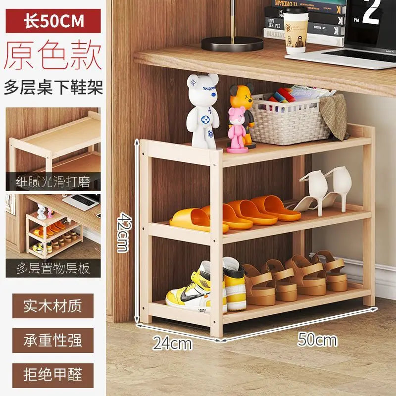 Solid Wood Multi-Layer Storage Shelf – Bookshelf & Shoe Rack