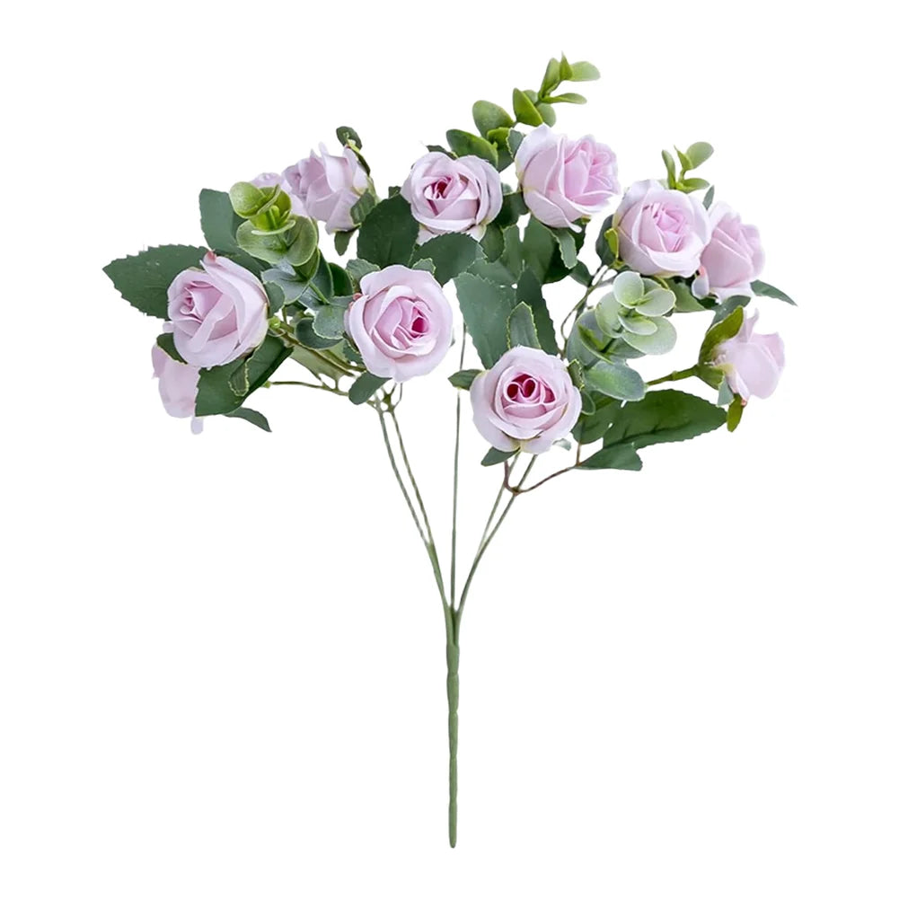 Artificial Eucalyptus Rose Bouquet Plastic Silk Flower For Wedding Home Party Garden Decoration Arrangement Supply Oasis Select Light Purple