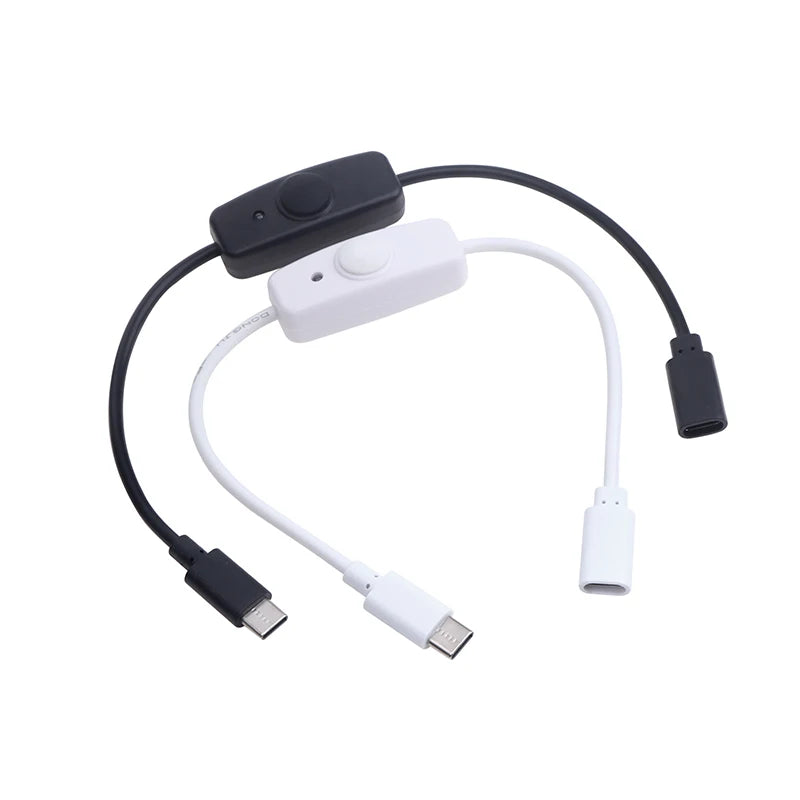 USB Type C With ON/OFF Switch Power Button 30CM Charging Extension Cable Universal Type-C Extension Cable Oasis Select