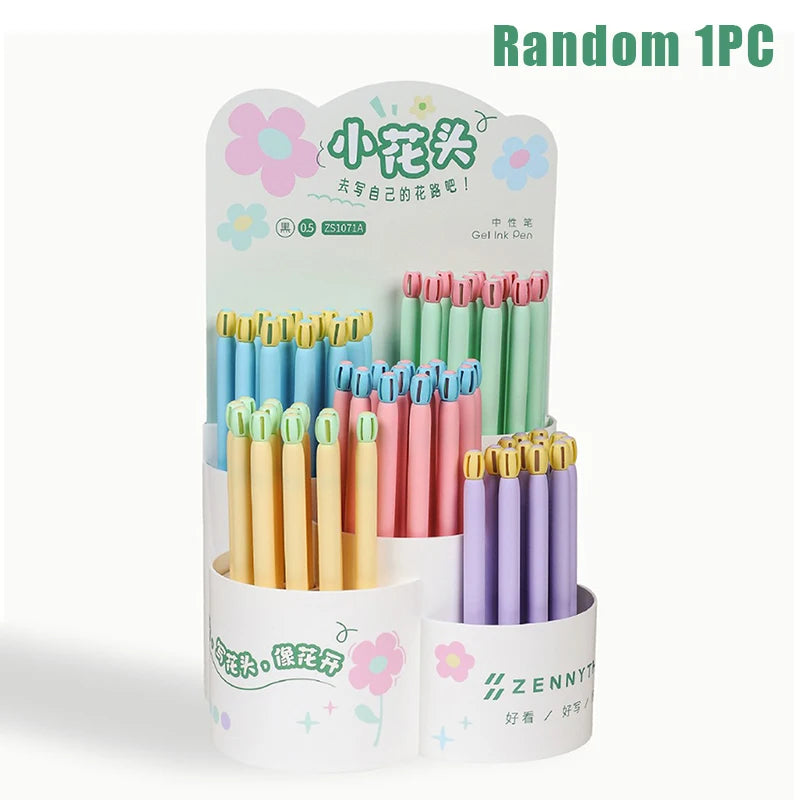 1/4Pcs Creative Small Flower-Shaped Push-Button 0.5mm Black Quiz Pen/Gift Pen/Stationery/Signature Pen Oasis Select A1