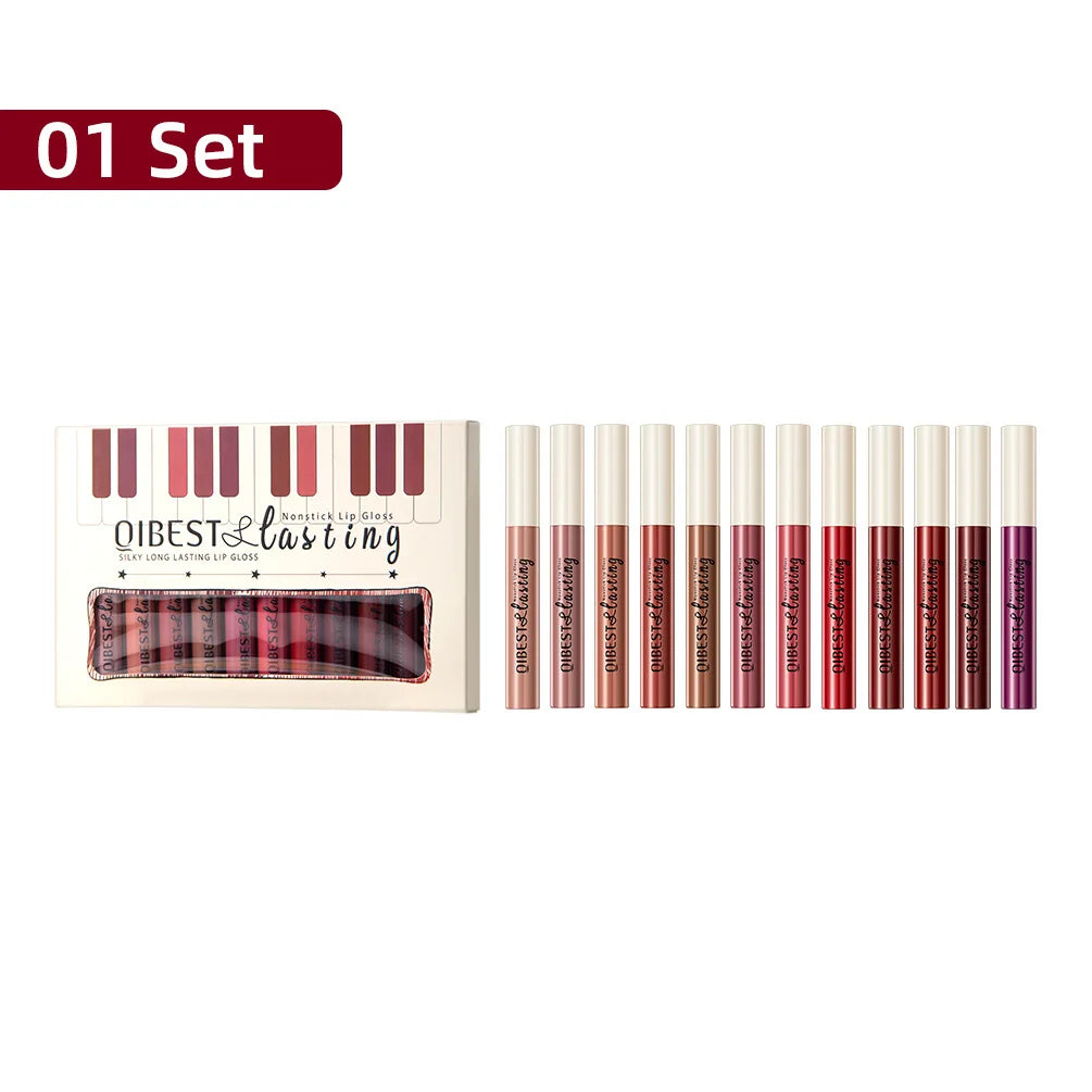 QiBest Matte Lip Gloss Set – 12 Waterproof Shades Long Lasting