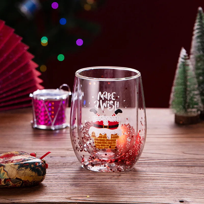 4pcs Santa Cartoon Double-Wall Insulated High Borosilicate Glass Set, Reusable Christmas Holiday Gift for Family and Friends Oasis Select