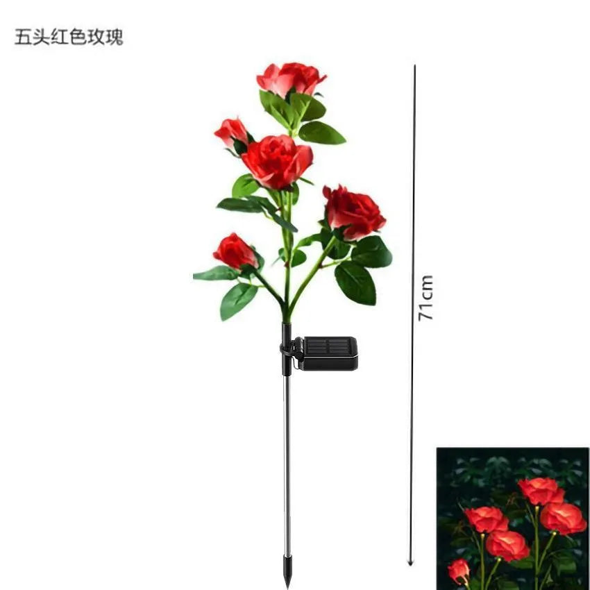 New Waterproof Solar Outdoor Landscape Lights Garden Lights Solar Garden Rose Lights Oasis Select 5 Head Red rose