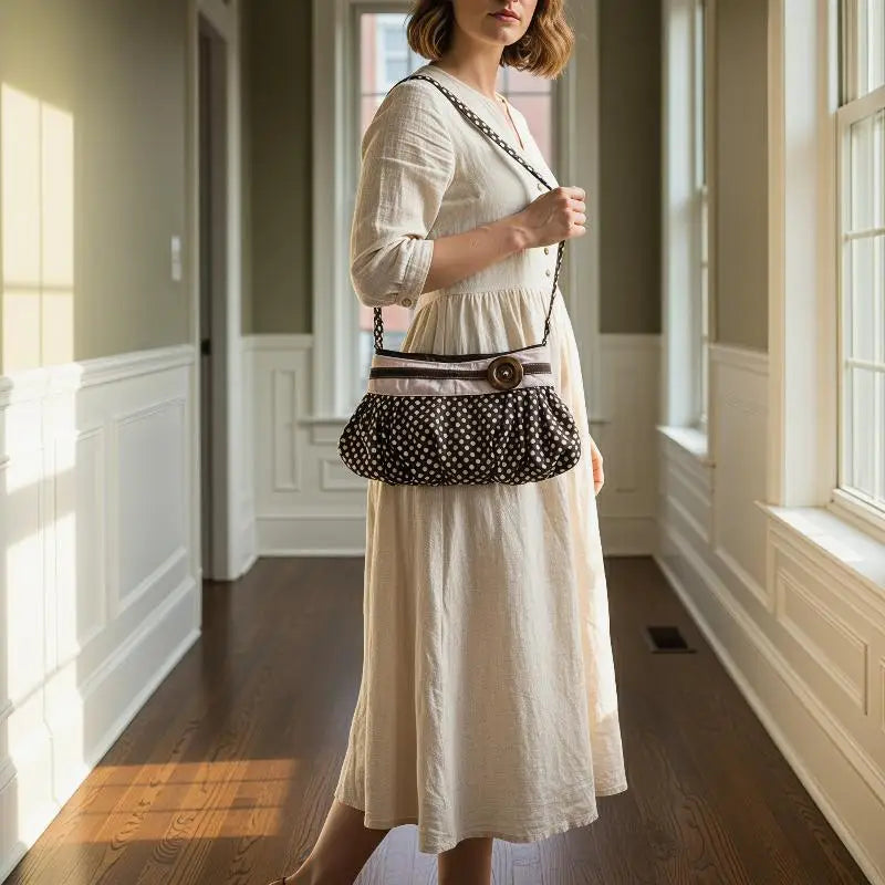 Retro Polka Dot Underarm Bag Cute Pleated Cloud Bag Wooden Button-decor Handbag Casual And Versatile Commuter Shoulder Bag Oasis Select