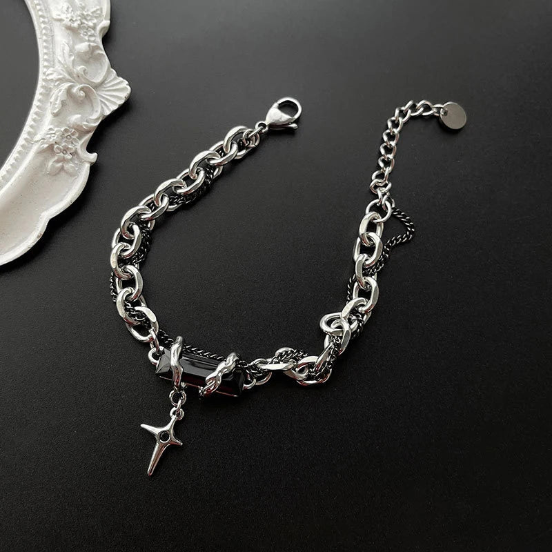 Retro Black Zircon Star Bracelet For Women Men Gifts Trend Metal Chain Unisex Goth Jewelry New Couple Accessories Oasis Select Black