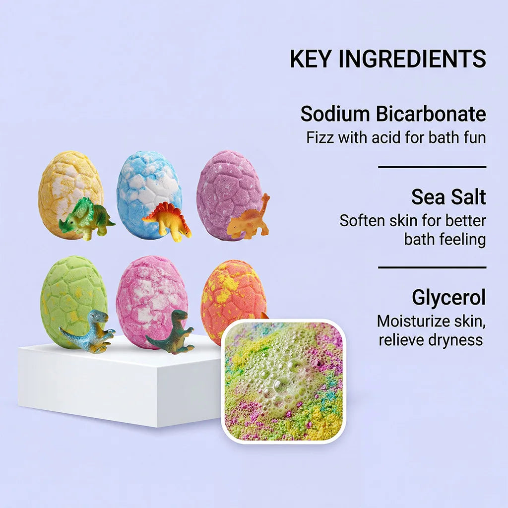 Dinosaur Egg Bath Bombs with Surprise Toys – 6-Pack Kids Gift Kids Bath Bomb Set Oasis Select