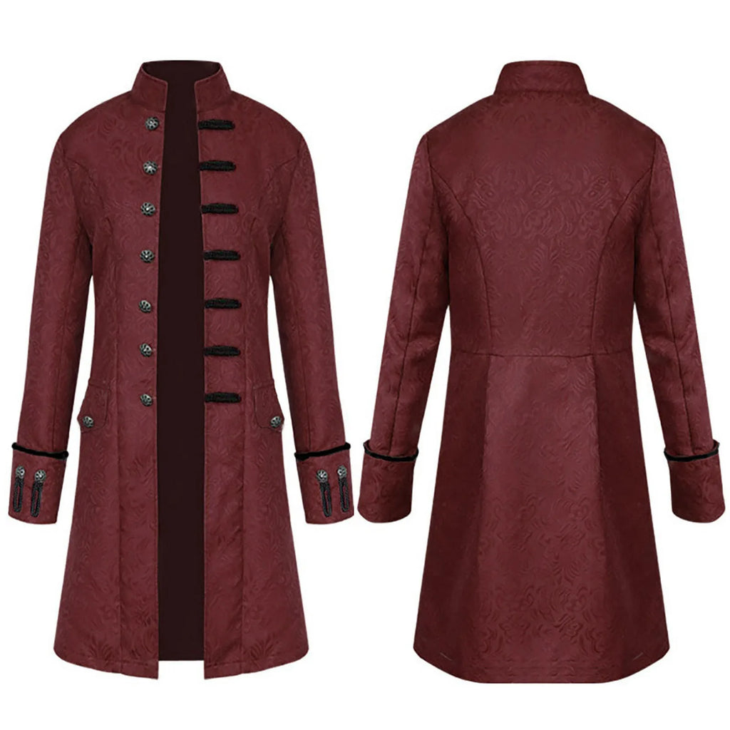 Men's Medieval Gothic Frock Coat | Victorian Renaissance LARP Costume Frock Coat Oasis Select Wine XL