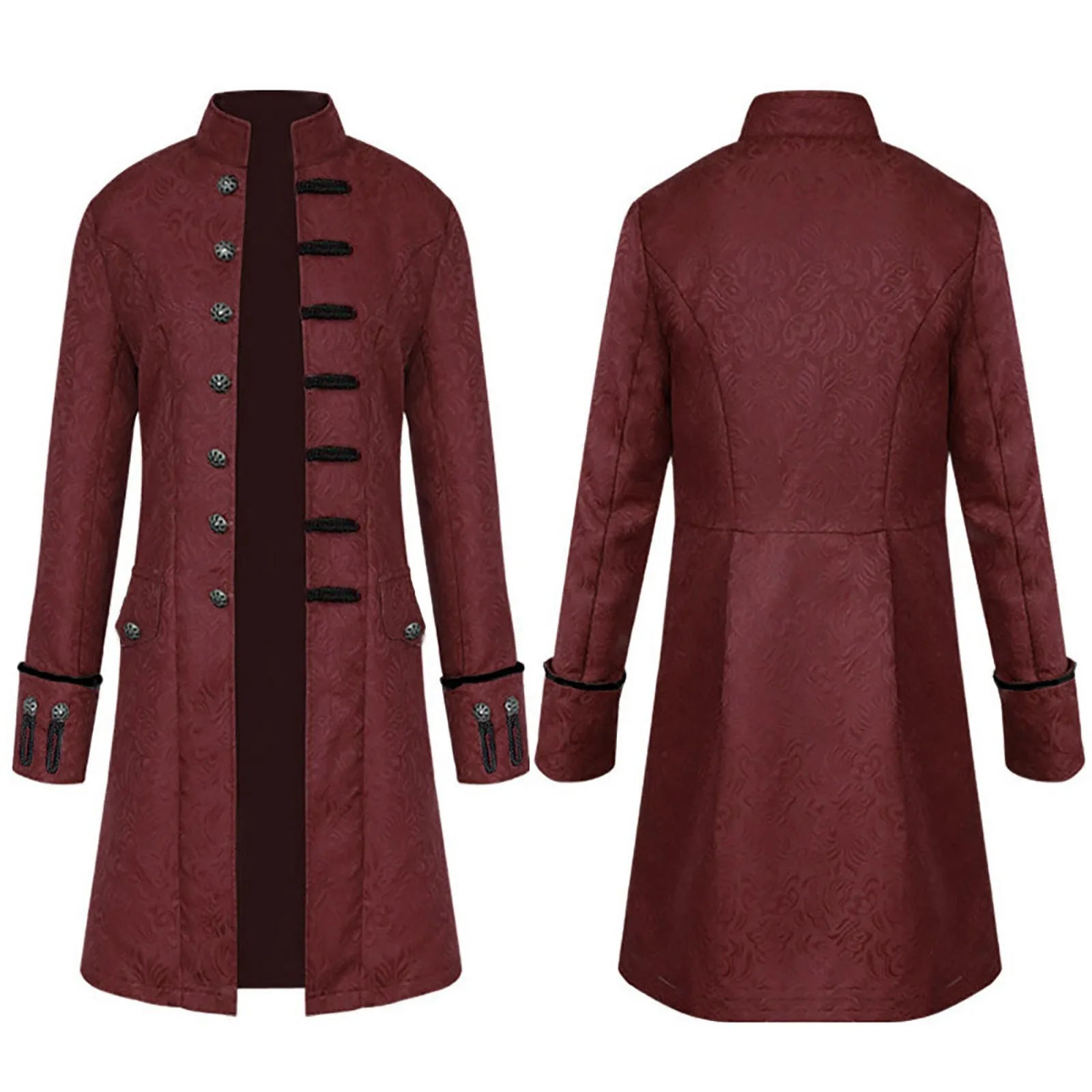 Men's Medieval Gothic Frock Coat | Victorian Renaissance LARP Costume Frock Coat Oasis Select Wine XL