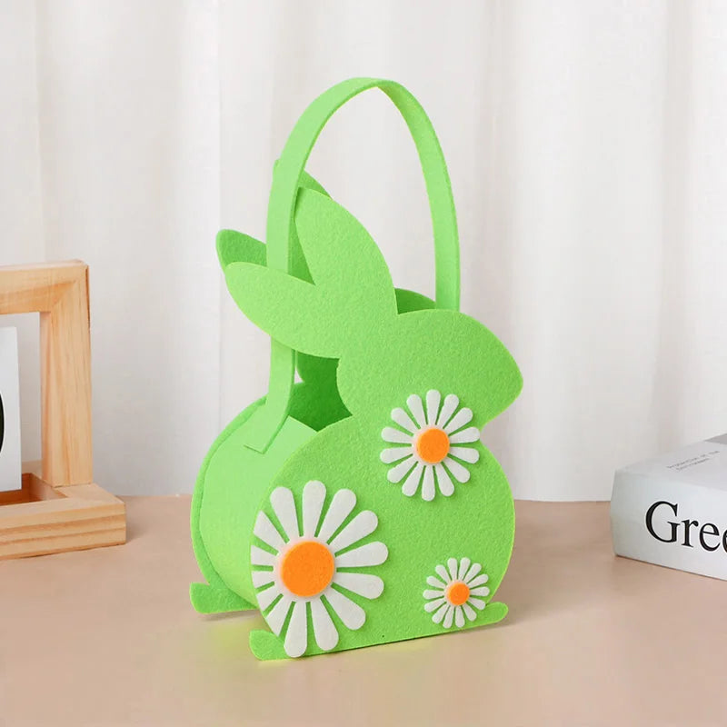 2026 Easter Bunny Basket, Soft Felt Candy Tote Bag & Gift Storage, Kids Easter Party Decoration & Egg Hunt Game Props Gift Bags Oasis Select green one size