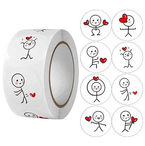 1 Roll/500pcs Cartoon Matchstick Man Sticker, Round Adhesive Label, Creative Stickers For Children's Journaling And Sealing Oasis Select