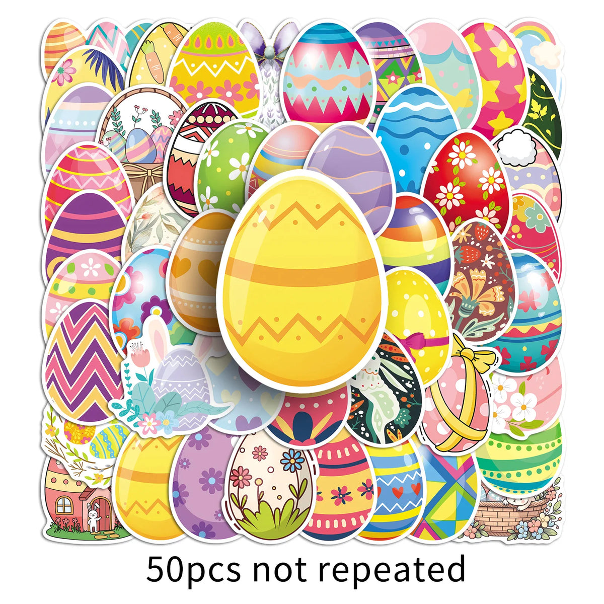 50 Pieces Easter Egg Stickers Colorful Bunny Decals for Party Decor Water Bottles Laptops Holiday Craft Scrapbook Supply Oasis Select 50 Easter Eggs