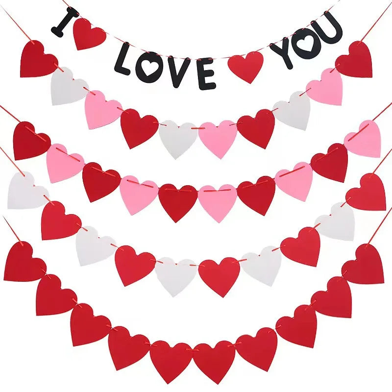 Valentine Hanging Banner Garland Bunting Red Love Heart Paper Banner Door Hanging Ornament Wedding Birthday Party Decoration Oasis Select
