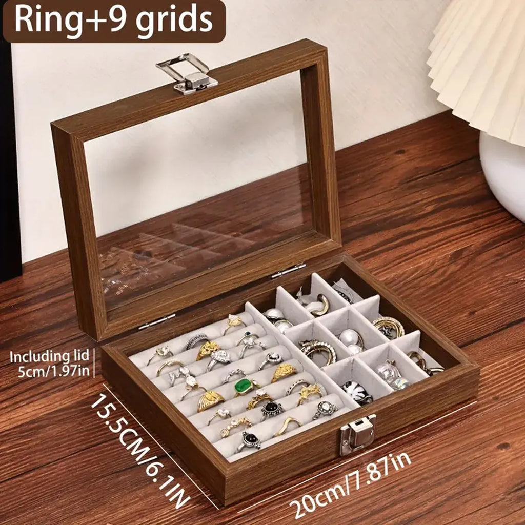 1pc,Vintage jewelry storage box, covered jewelry box, ring box, earrings, bracelets, necklaces solid wood display box Oasis Select Combination Grid