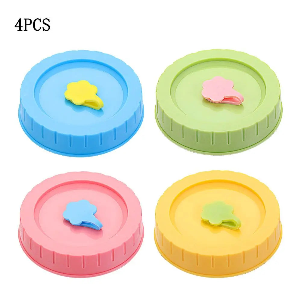 Cute Plastic Mason Jar Lids With Straw Hole Leak-Proof Jar Caps Food Storage Canning Lids Kitchen & Dining Supplies Oasis Select 4PCS