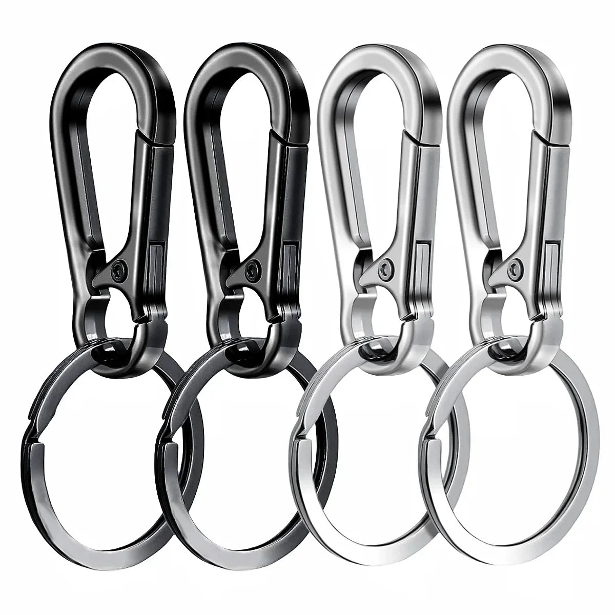 4Pcs Carabiner Clip Keychain Metal Carabiner Shape Key Ring Keyring Key Holder Clips Hook Holder Organizer for Car Keys Finder f Oasis Select black 2 silver 2 4PCS