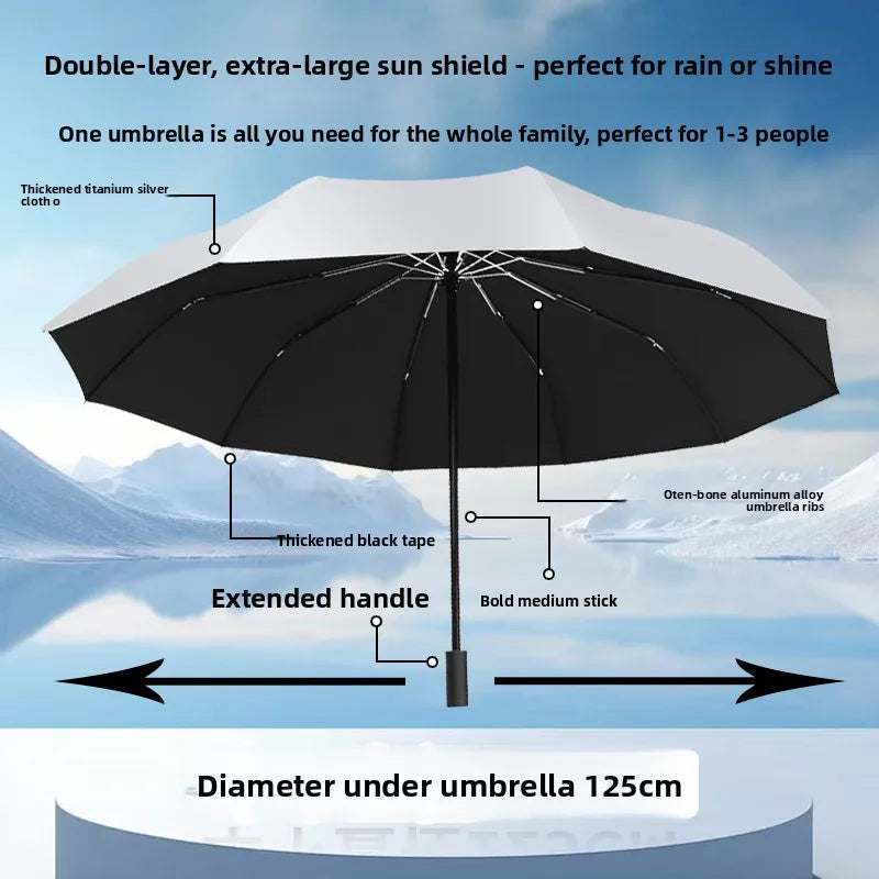 Oversized Folding Sun Umbrella Black Glue UV Blocking Parasol Wind Resistant Double Layer Shade Umbrella for Travel Oasis Select