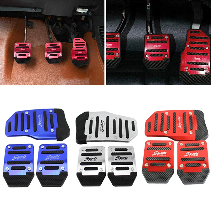 Universal Car Pedal Cover Aluminum Automatic Transmission Brake Fuel Gas Foot Pad Set Kit Pedals Red Blue Silver Non-Slip Tools Oasis Select