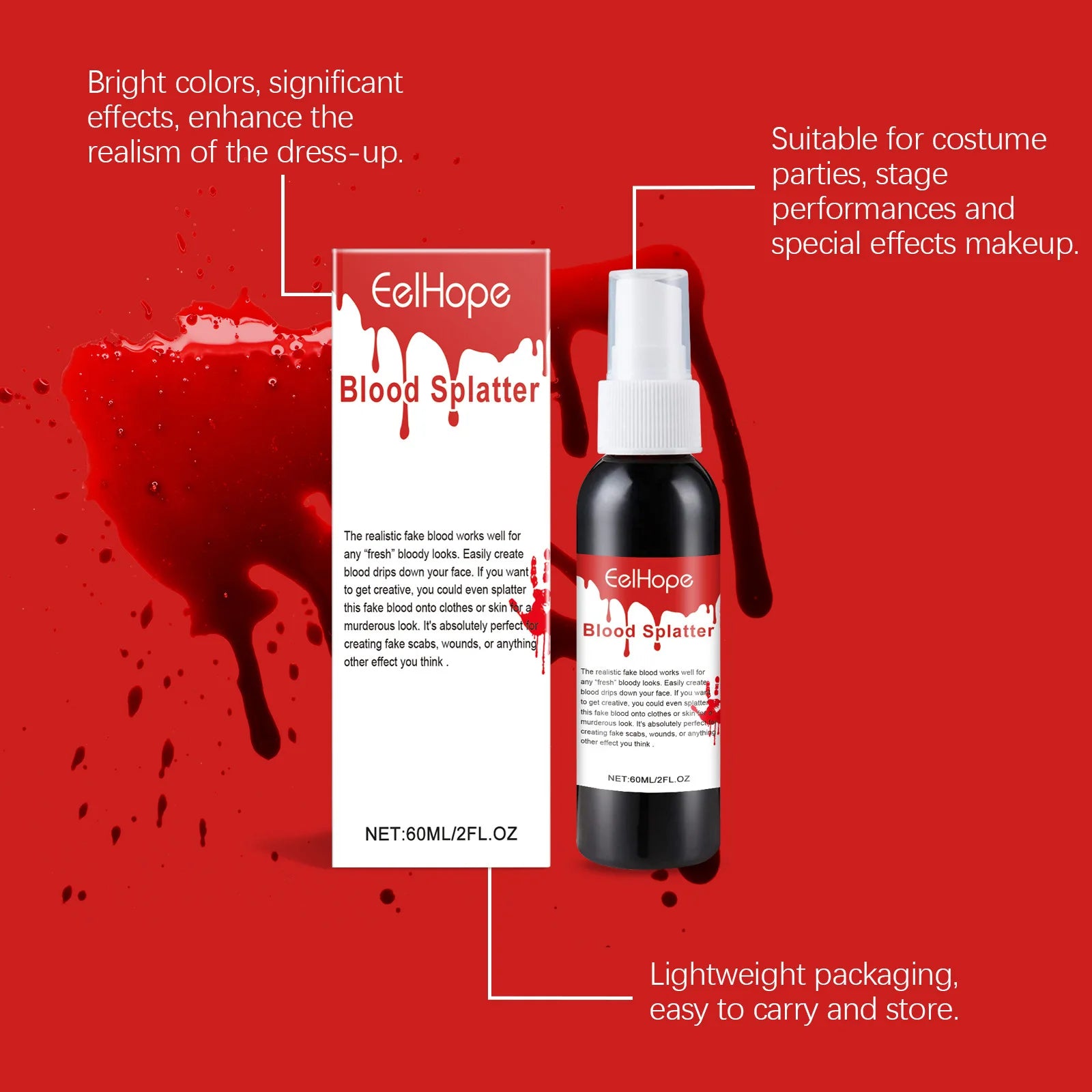 Halloween Fake Blood Spray – Zombie Vampire Wound Makeup Theatrical Fake Blood Oasis Select