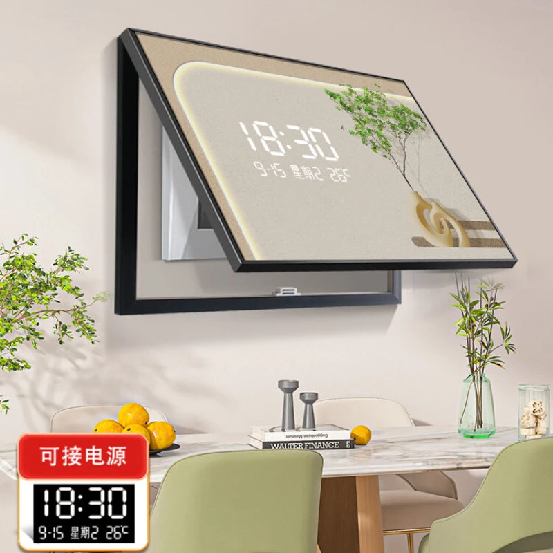 Fresh green plant LED plug-in electric meter box decorative painting no punching switch box block dining room decorative clock Oasis Select