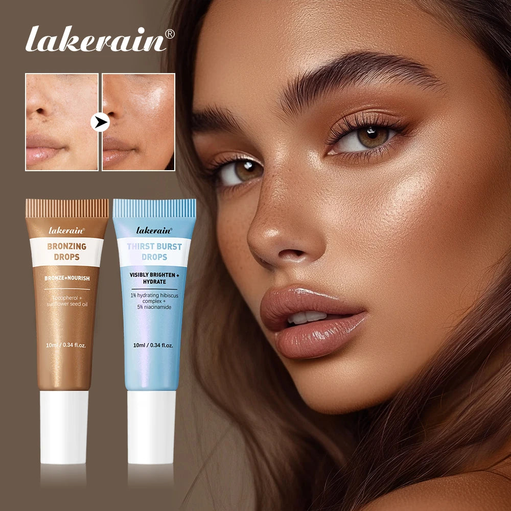 Lakerain Glow & Bronze Serum Travel Kit Nourishing Bronzer Drops Brighten Hydrate Serum Face Body Skincare Travel Combo Makeup Oasis Select