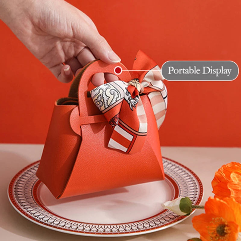 1PCS Leather Gift Bags Bow Ribbon Packaging Bag Wedding Favour Distributions Bags Eid Mubarak Candy Packaging Box Mini Handbag Oasis Select